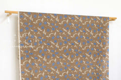 Japanese Fabric 100% linen Hokkoh Poppies III - blue, mocha -  50cm
