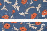 Japanese Fabric 100% linen Hokkoh Poppies III - blue, orange -  50cm