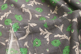 Japanese Fabric 100% linen Hokkoh Poppies III - green, grey -  50cm
