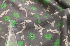 Japanese Fabric 100% linen Hokkoh Poppies III - green, grey -  50cm