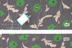 Japanese Fabric 100% linen Hokkoh Poppies III - green, grey -  50cm
