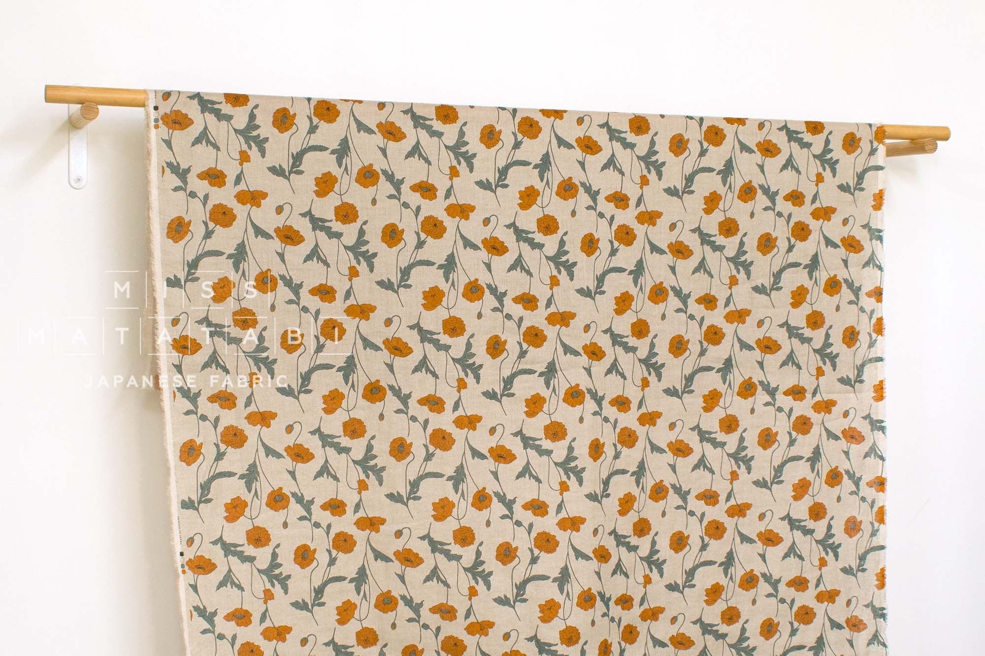 Japanese Fabric 100% linen Hokkoh Poppies III - orange - 50cm