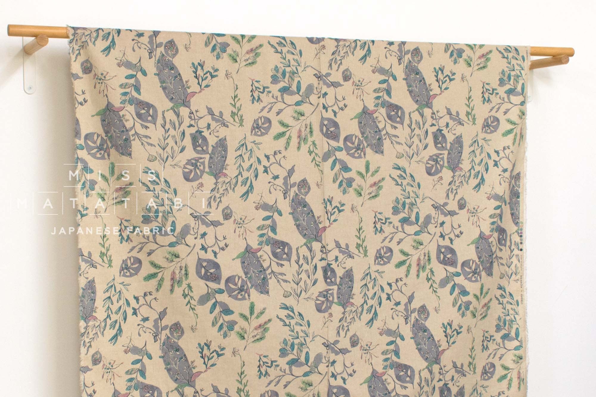 Japanese Fabric Akari Leaves Linen Blend - B - 50cm