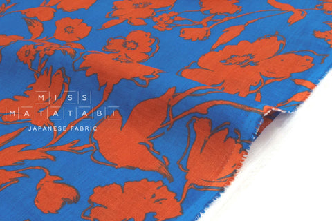 Japanese Fabric 100% linen Negative Flower - A -  50cm