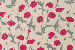 Japanese Fabric 100% linen Hokkoh Poppies III - pink -  50cm