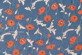 Japanese Fabric 100% linen Hokkoh Poppies III - blue, orange -  50cm