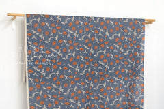 Japanese Fabric 100% linen Hokkoh Poppies III - blue, orange -  50cm
