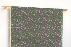Japanese Fabric 100% linen Hokkoh Poppies III - green, grey -  50cm
