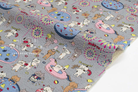 Japanese Fabric Cotton Seersucker Summer Festival Cats - C - 50cm