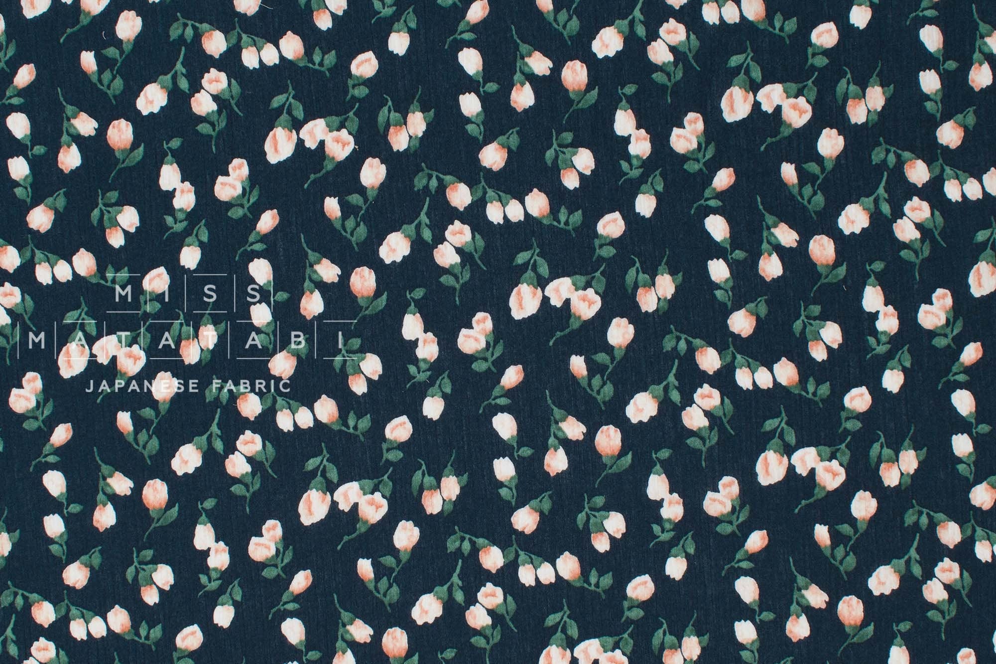 Japanese Fabric Takashima Chijimi Crepe Rose - navy - 50cm