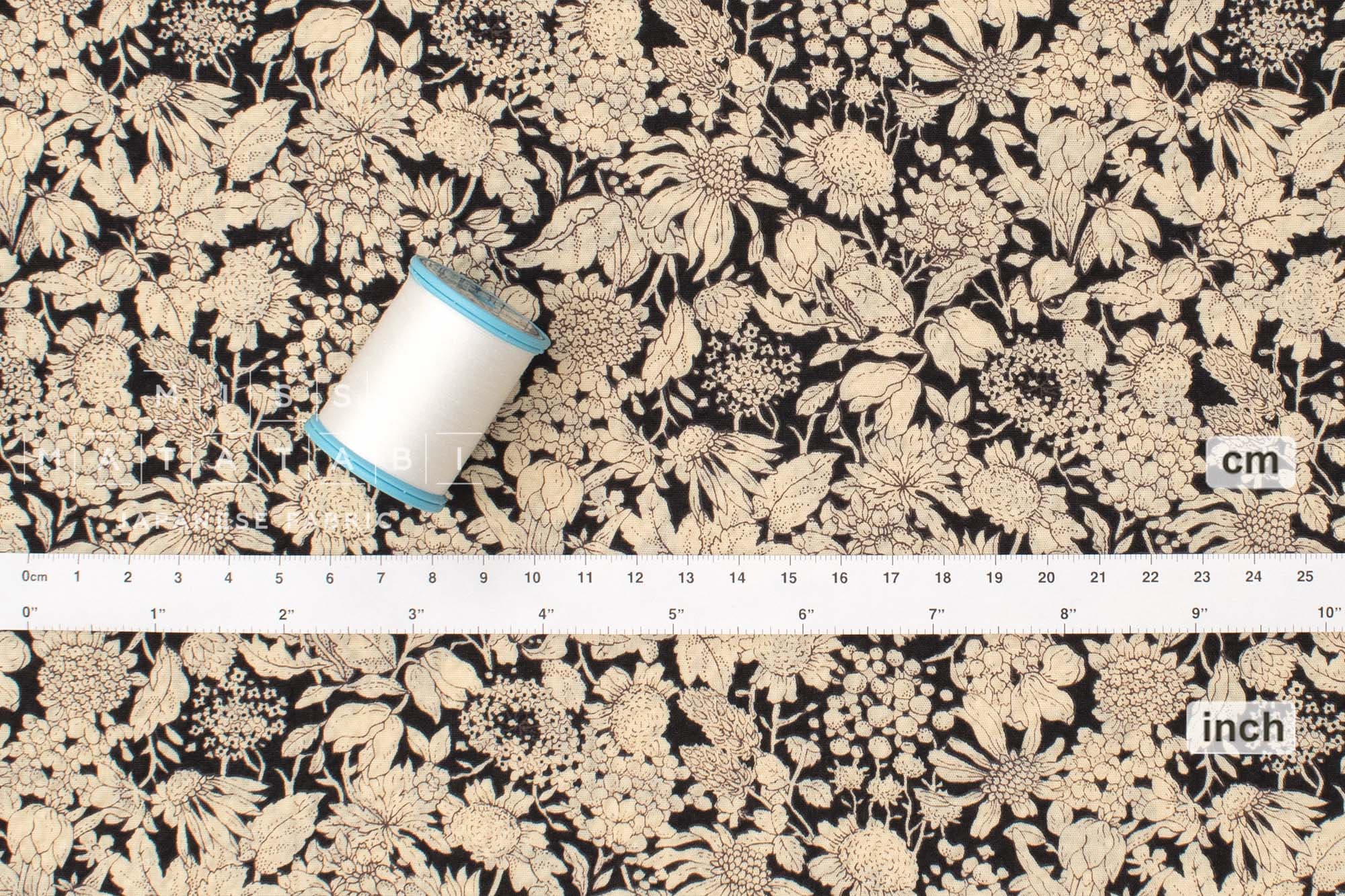 Japanese Fabric Cotton Seersucker Toshiko Floral - black - 50cm