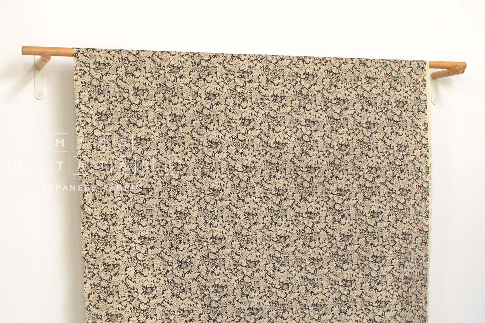 Japanese Fabric Cotton Seersucker Toshiko Floral - black - 50cm