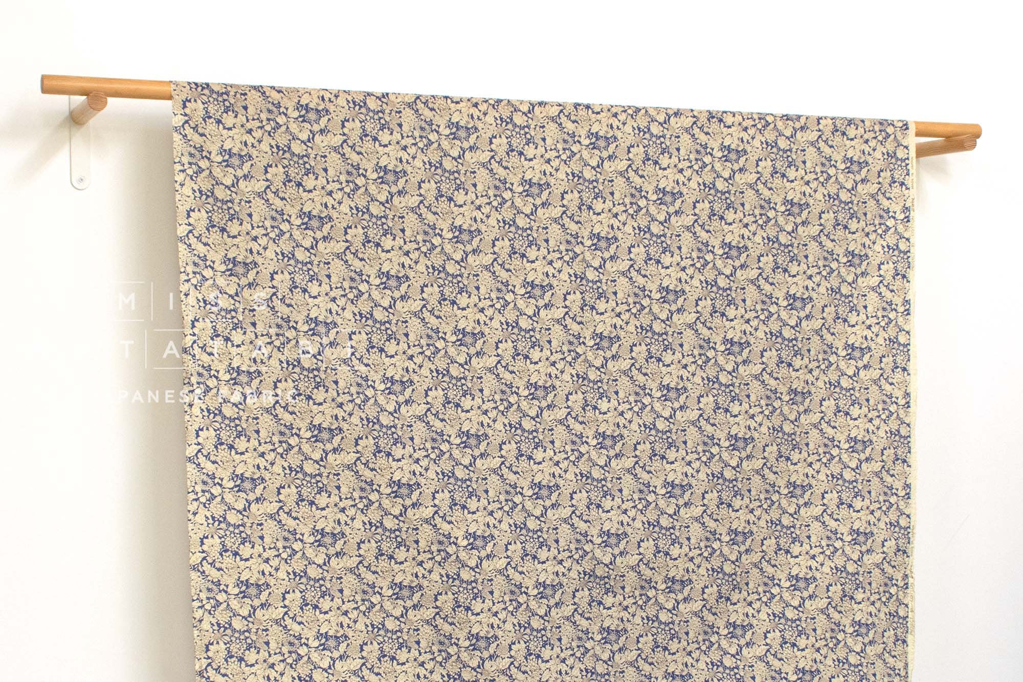 Japanese Fabric Cotton Seersucker Toshiko Floral - blue - 50cm