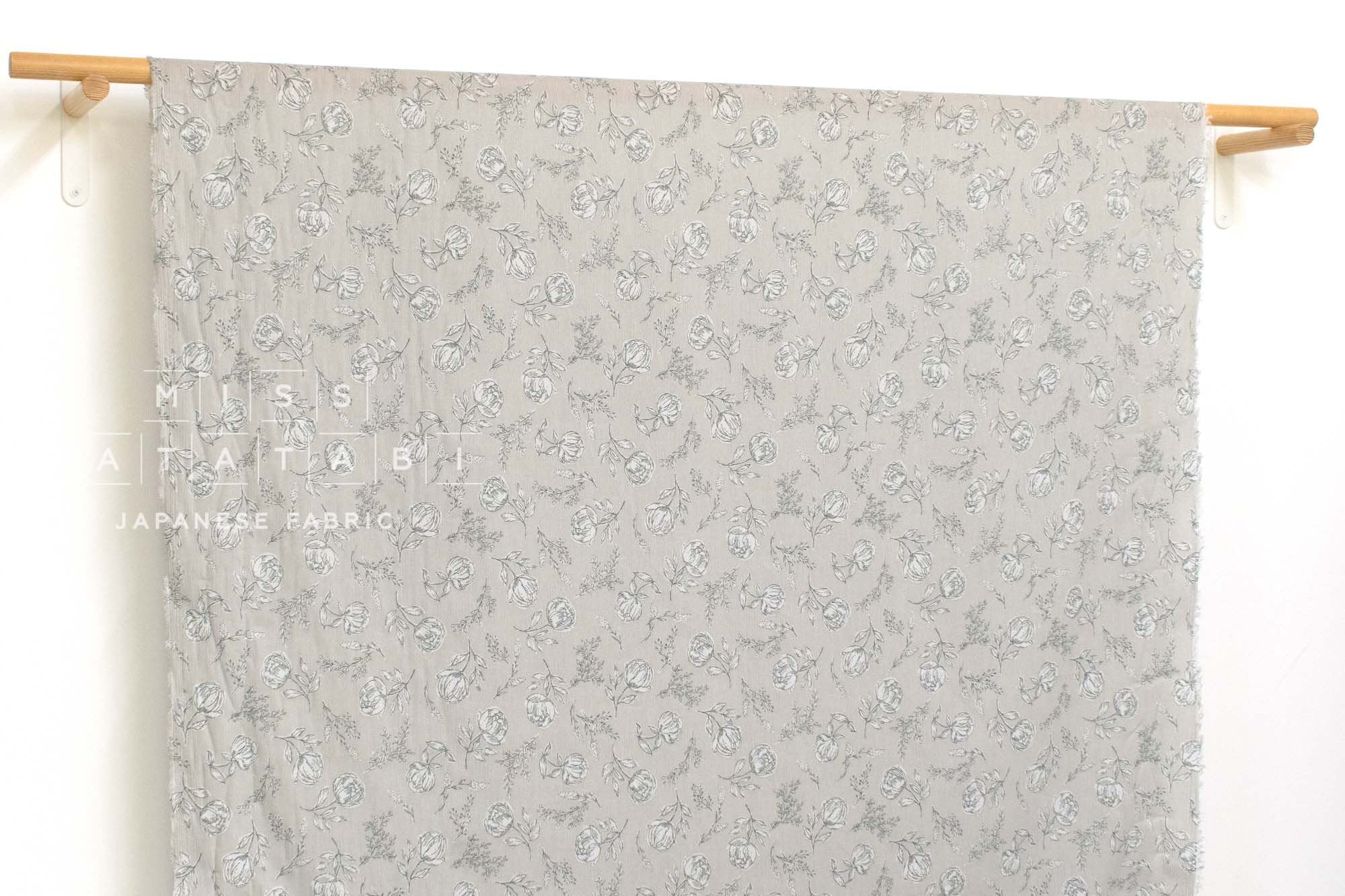 Japanese Fabric Takashima Chijimi Crepe In Bloom - light grey - 50cm