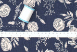 Japanese Fabric Takashima Chijimi Crepe In Bloom - navy blue - 50cm