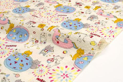 Japanese Fabric Cotton Seersucker Summer Festival Cats - A - 50cm