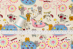 Japanese Fabric Cotton Seersucker Summer Festival Cats - A - 50cm