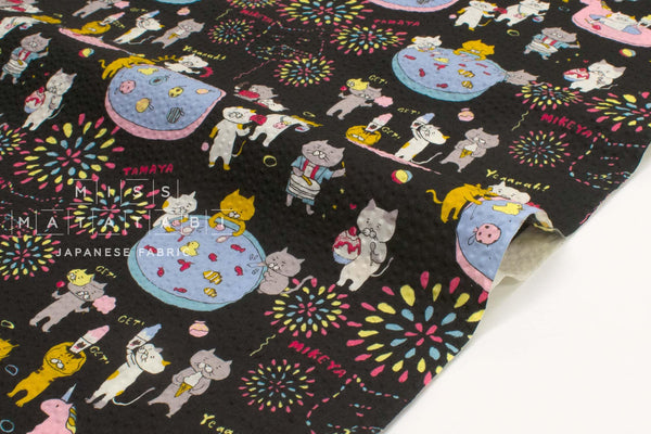 Japanese Fabric Cotton Seersucker Summer Festival Cats - E - 50cm