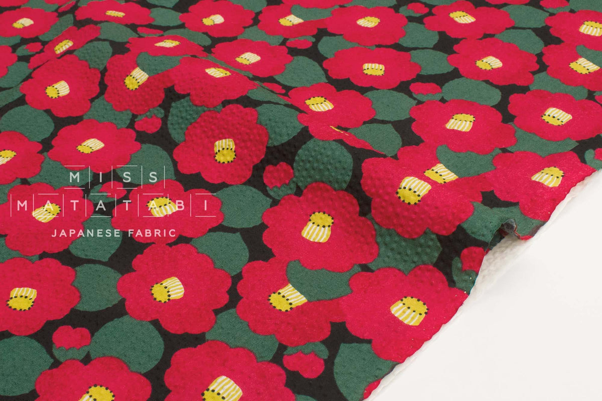 Japanese Fabric Cotton Seersucker Showa Retro Tsubaki - B - 50cm
