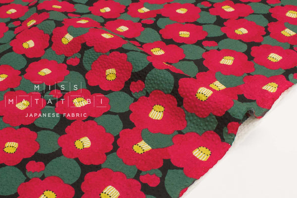 Japanese Fabric Cotton Seersucker Showa Retro Tsubaki - B - 50cm