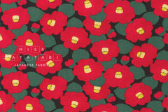 Japanese Fabric Cotton Seersucker Showa Retro Tsubaki - B - 50cm