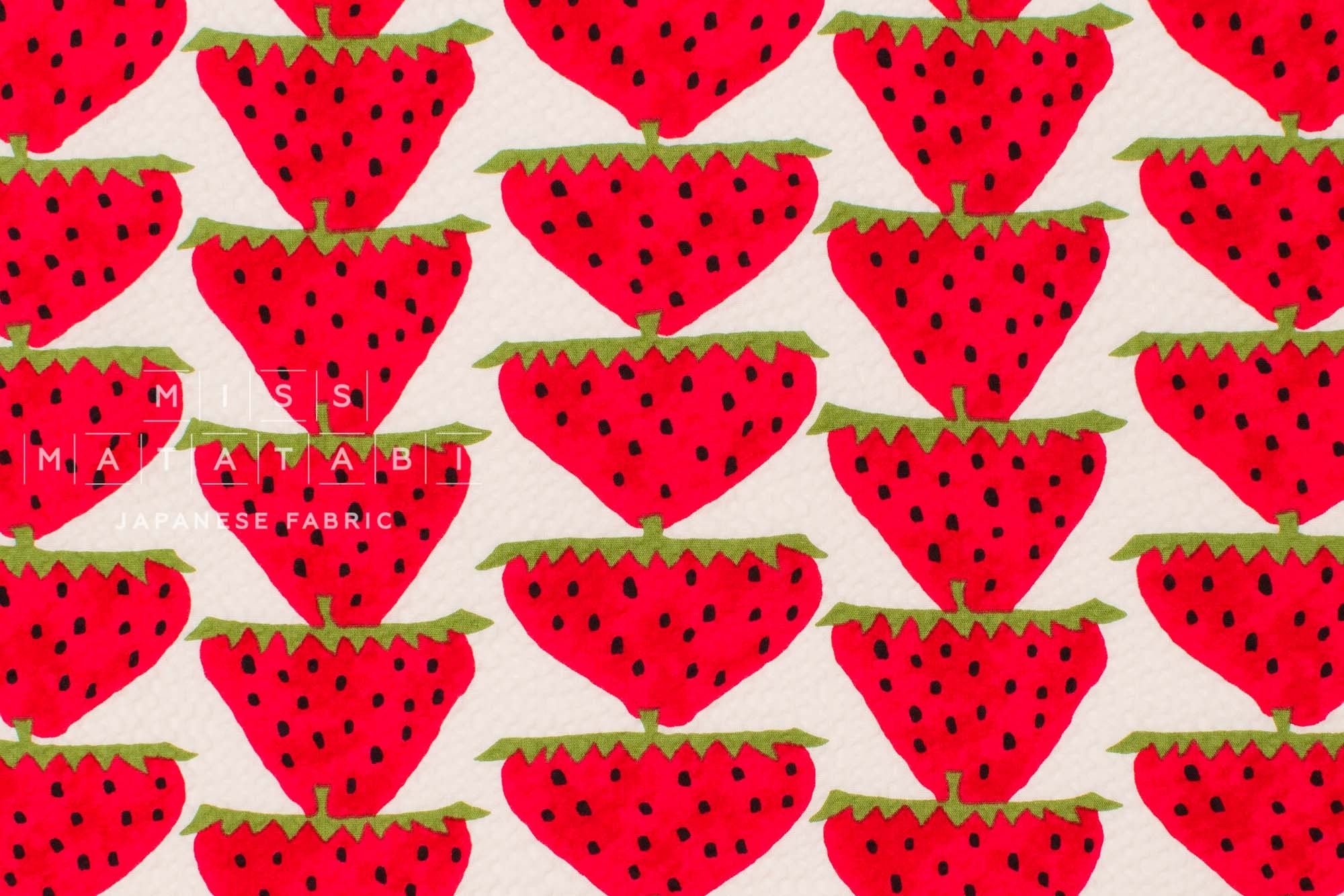 Japanese Fabric Cotton Seersucker Big Strawberries - A - 50cm