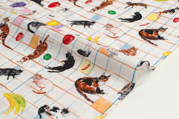 Japanese Fabric Kokka Paper Message Cats and Table Fruit - 50cm