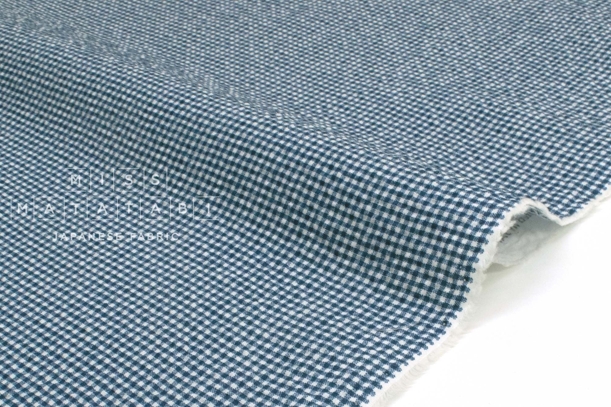 Japanese Fabric Cotton Seersucker Mini Gingham - navy D - 50cm