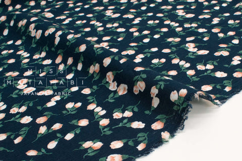 Japanese Fabric Takashima Chijimi Crepe Rose - navy - 50cm