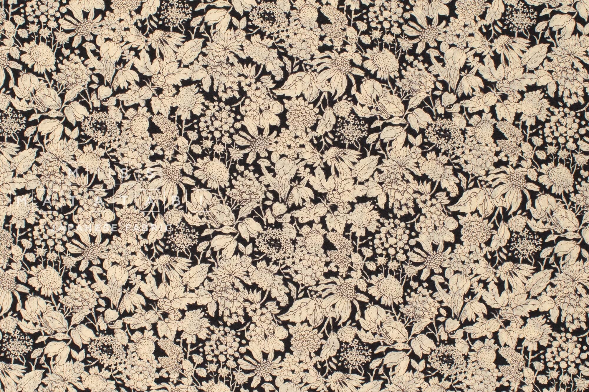 Japanese Fabric Cotton Seersucker Toshiko Floral - black - 50cm