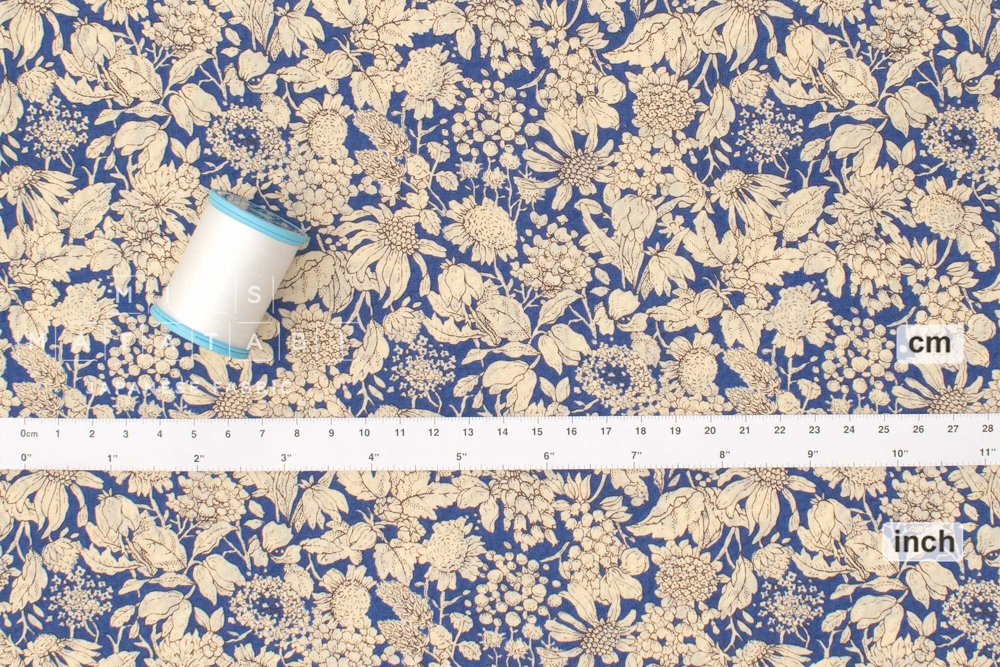 Japanese Fabric Cotton Seersucker Toshiko Floral - blue - 50cm