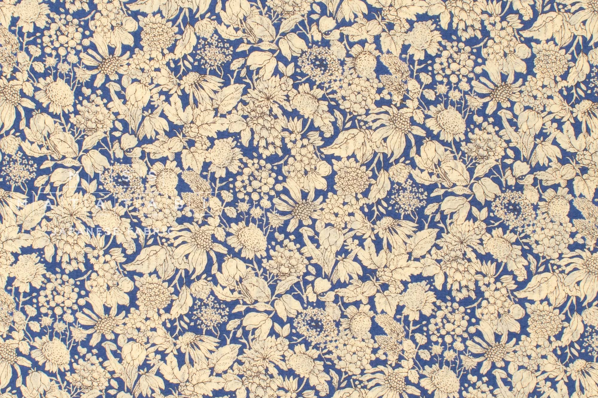 Japanese Fabric Cotton Seersucker Toshiko Floral - blue - 50cm