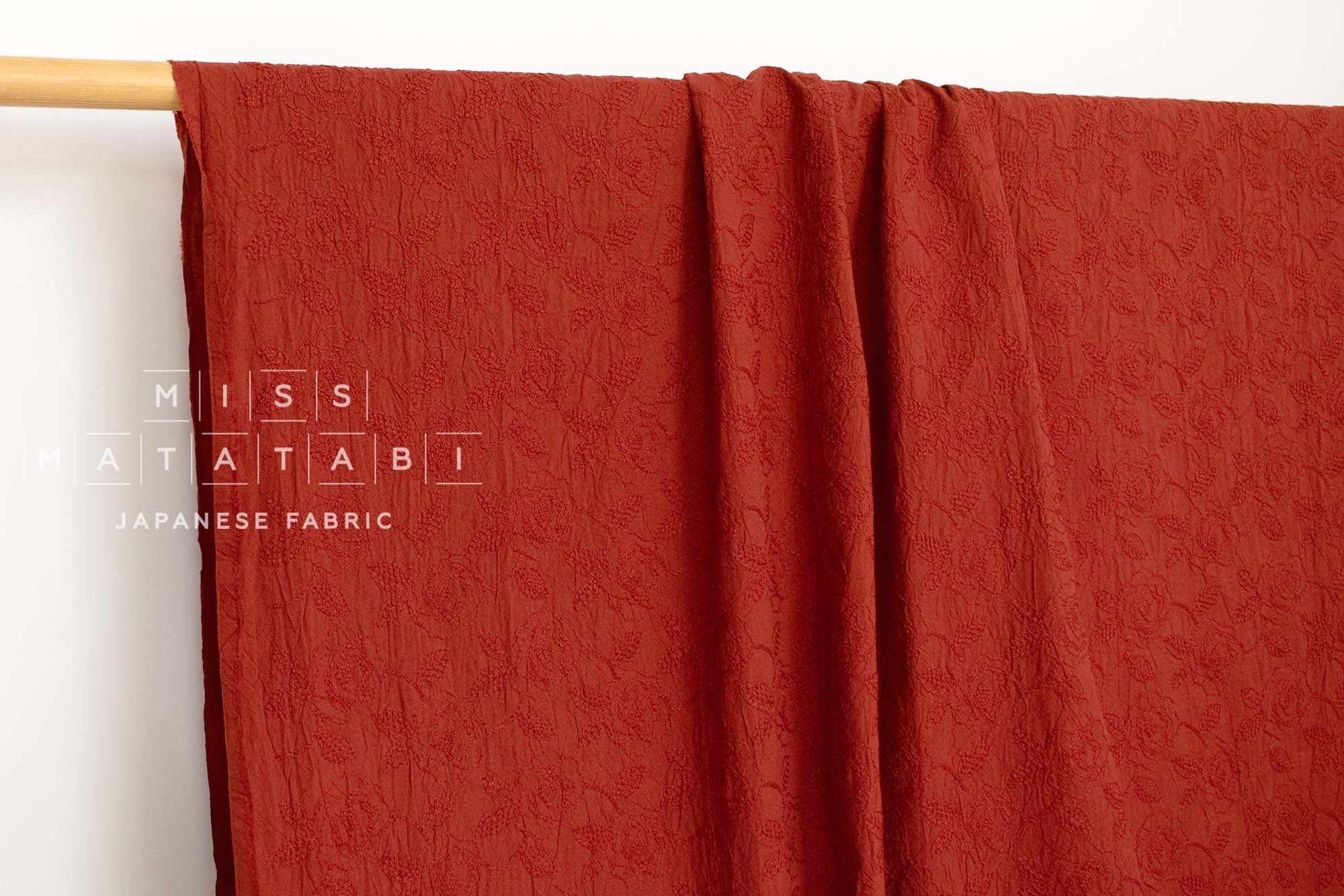 Japanese Fabric Shokunin Collection Sun-Dried Embroidered Rose Cotton Batiste - brick red - 50cm
