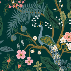 Cotton + Steel Rifle Paper Co. Vintage Garden Peacock Canvas - hunter metallic - 50cm