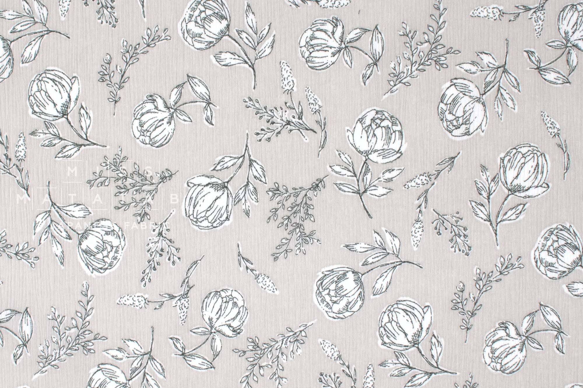 Japanese Fabric Takashima Chijimi Crepe In Bloom - light grey - 50cm