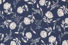 Japanese Fabric Takashima Chijimi Crepe In Bloom - navy blue - 50cm
