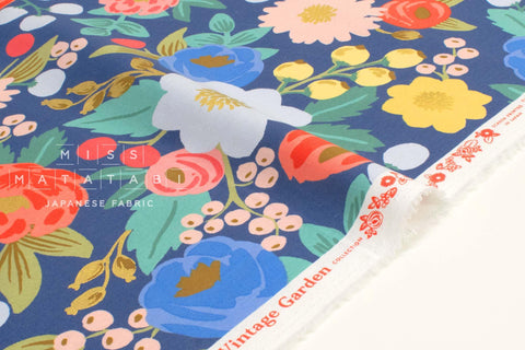 Cotton + Steel Rifle Paper Co. Vintage Garden Vintage Blossom Canvas - blue metallic - 50cm