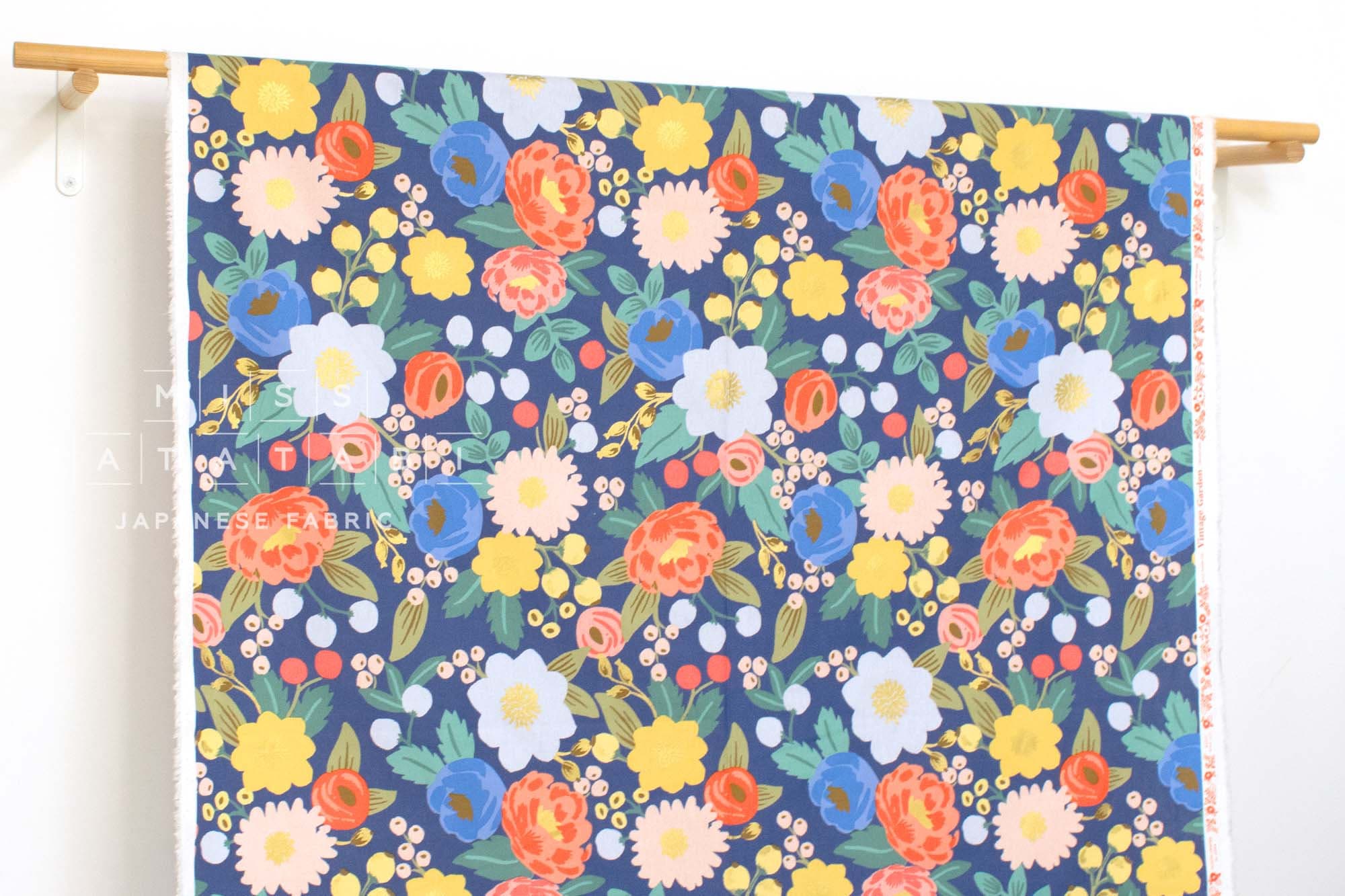 Cotton + Steel Rifle Paper Co. Vintage Garden Vintage Blossom Canvas - blue metallic - 50cm