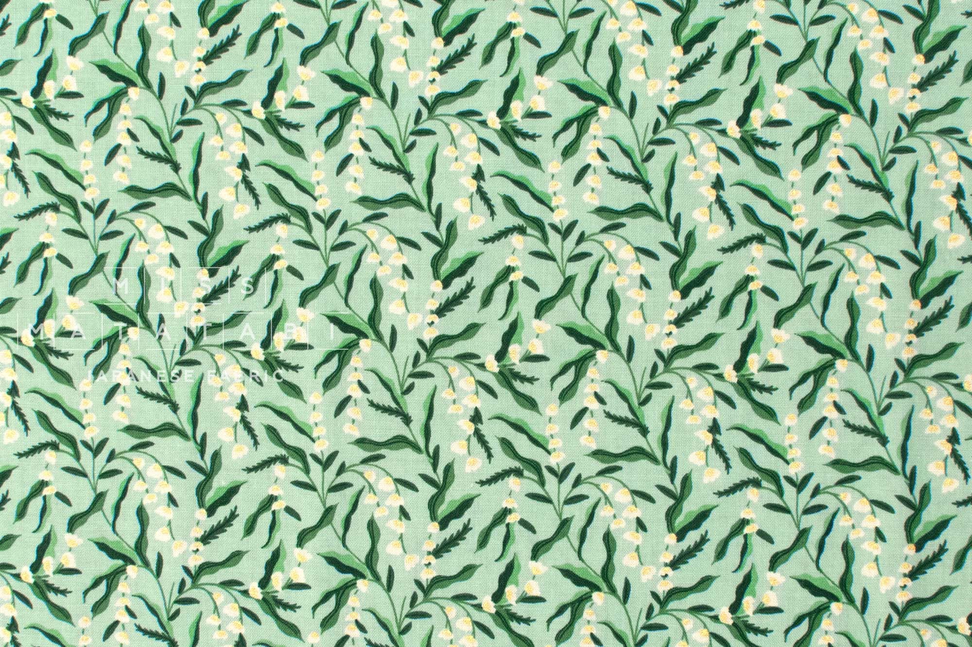 Cotton + Steel Rifle Paper Co. Vintage Garden Lily - mint metallic - 50cm