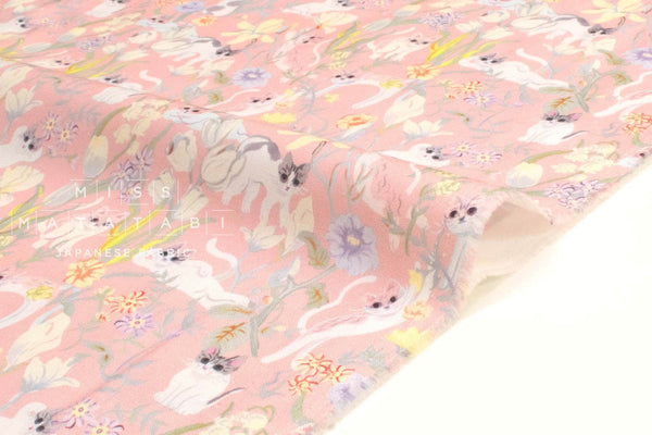 Japanese Fabric Ava the Garden Cat - pink - 50cm