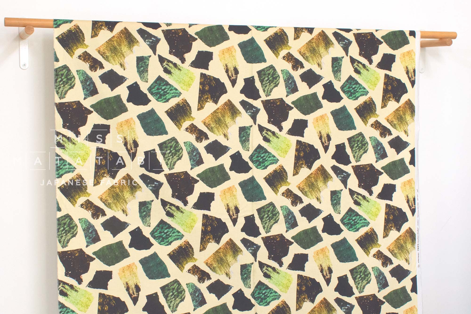 Japanese Fabric Foliage Collage - green, yellow - 50cm