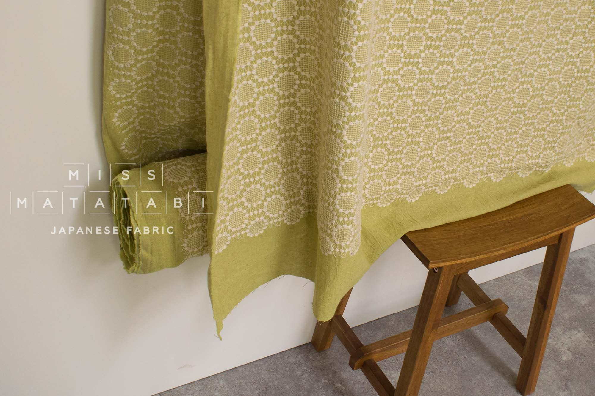 Japanese Fabric Shokunin Collection Sun-Dried Embroidered Linen Blend - pistachio green -  50cm