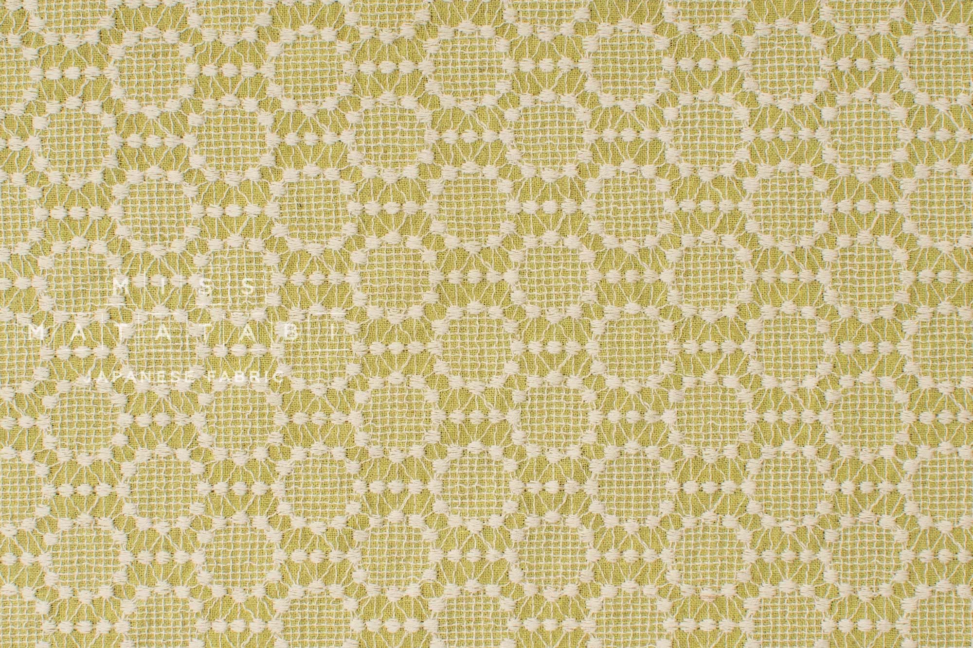 Japanese Fabric Shokunin Collection Sun-Dried Embroidered Linen Blend - pistachio green -  50cm