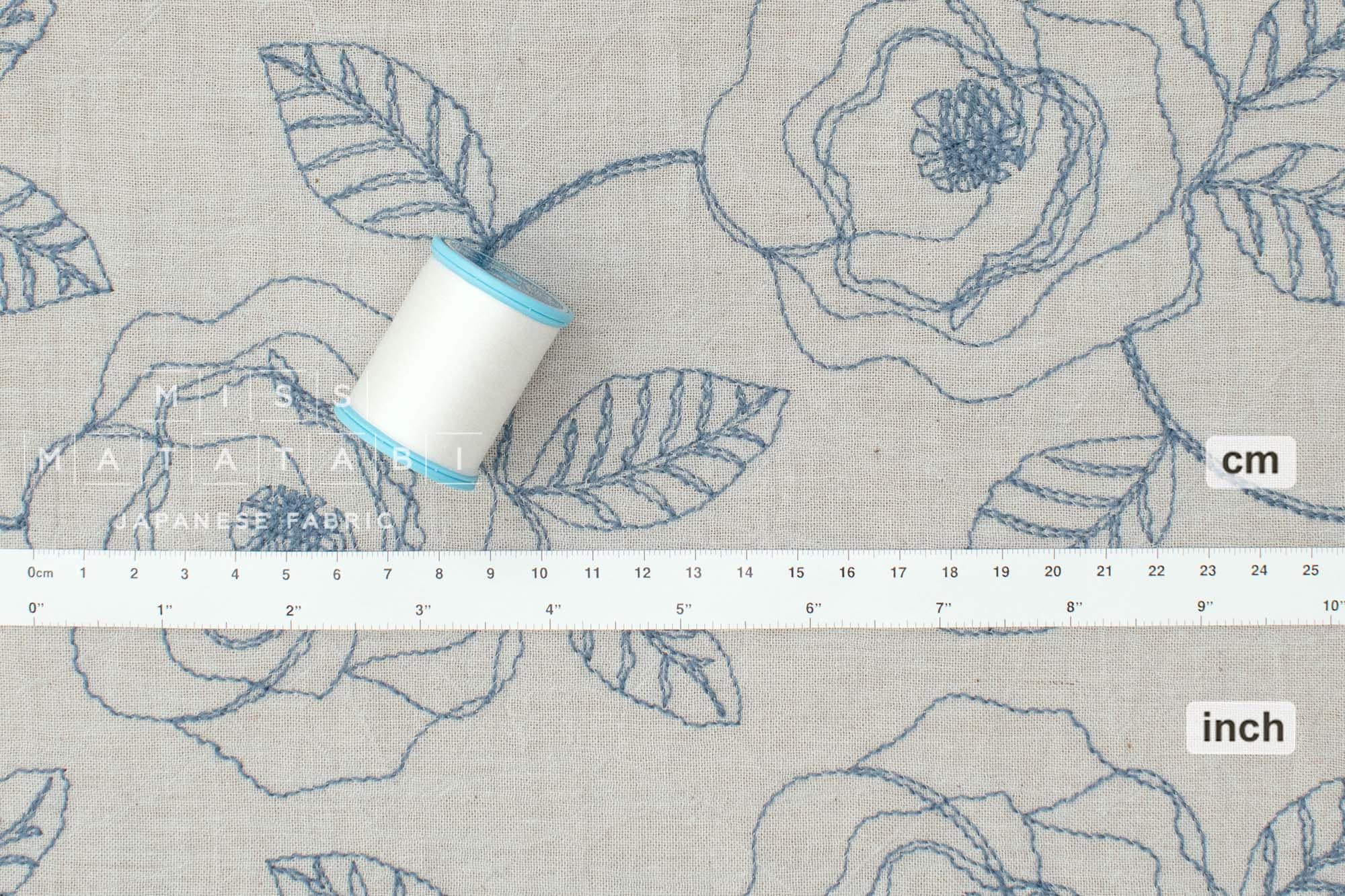 Japanese Fabric Shokunin Collection Yarn-Dyed Embroidered Linen Blend Voile - grey - 50cm