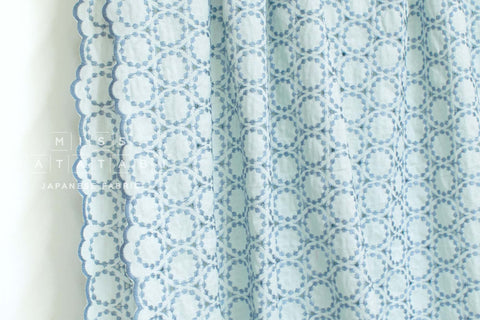 Japanese Fabric Embroidered Scallop Selvedge Broderie Anglaise - light blue - 50cm
