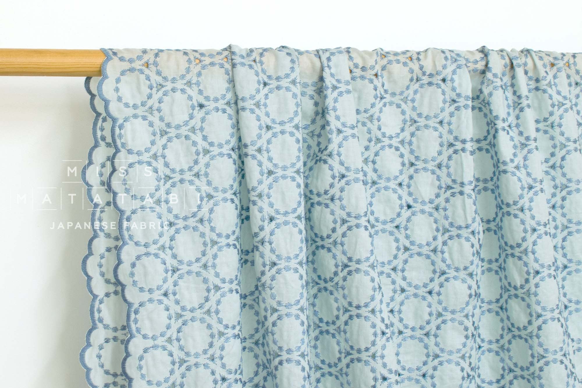 Japanese Fabric Embroidered Scallop Selvedge Broderie Anglaise - light blue - 50cm