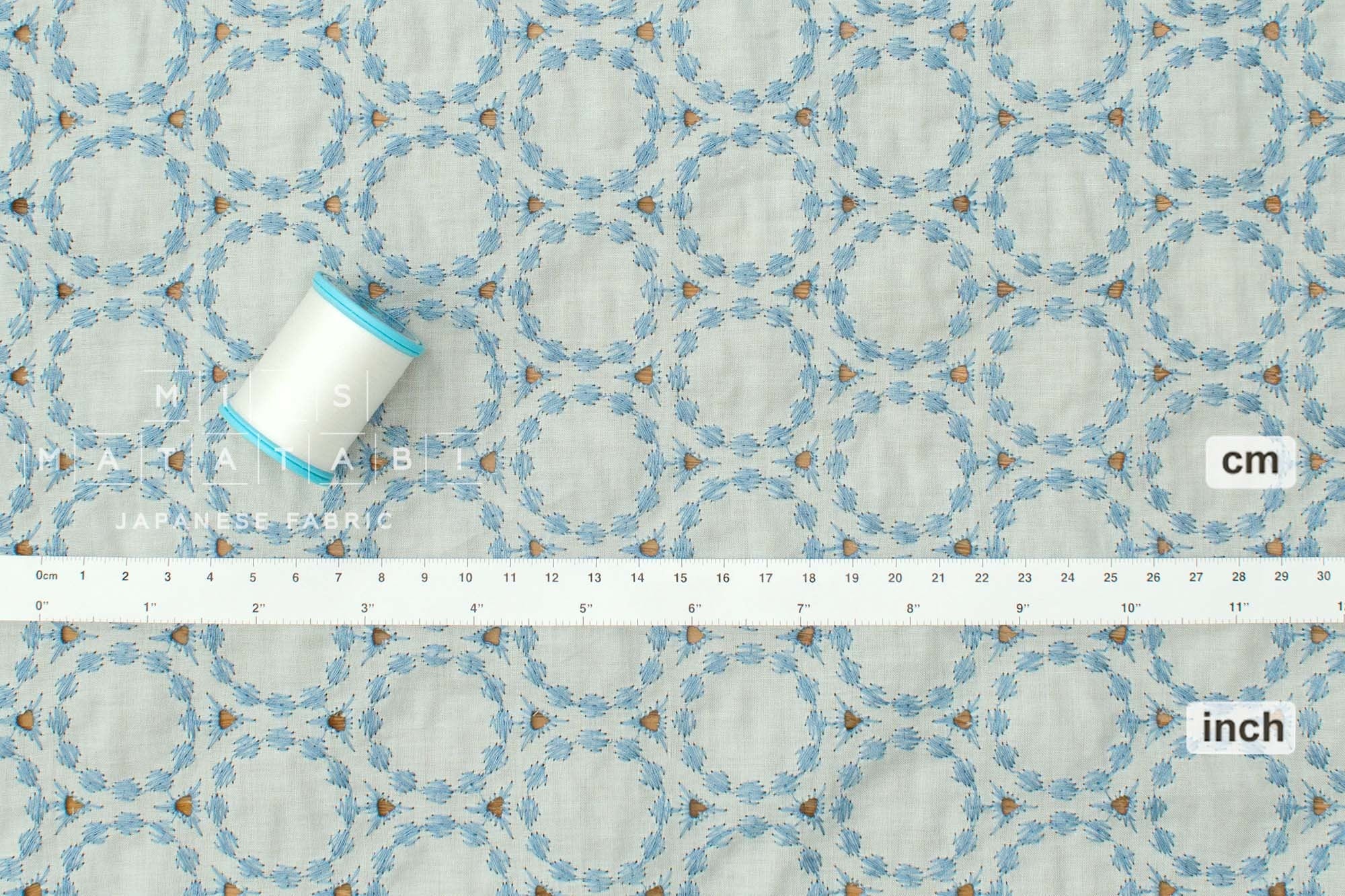 Japanese Fabric Embroidered Scallop Selvedge Broderie Anglaise - light blue - 50cm