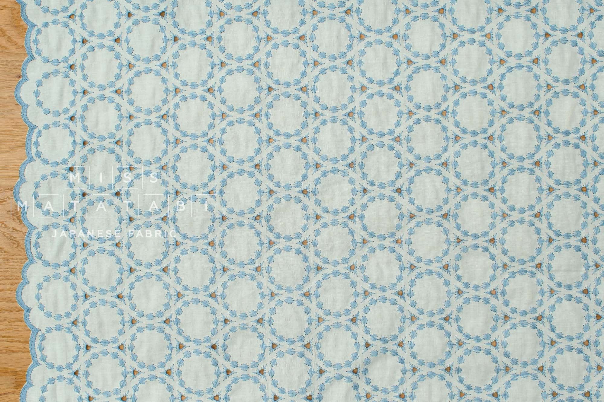 Japanese Fabric Embroidered Scallop Selvedge Broderie Anglaise - light blue - 50cm