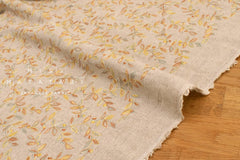 Japanese Fabric Shokunin Collection Yarn-Dyed Sun-Dried Kasuri Embroidered Linen Blend - soft yellow -  50cm