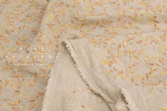 Japanese Fabric Shokunin Collection Yarn-Dyed Sun-Dried Kasuri Embroidered Linen Blend - soft yellow -  50cm